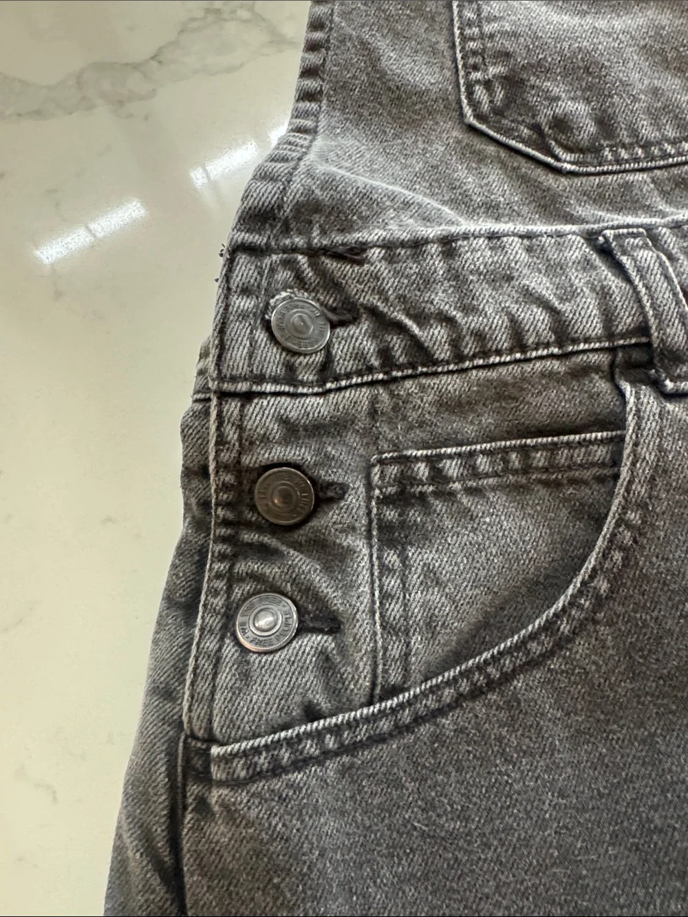 We The Free Washed Charcoal Denim Short Overalls